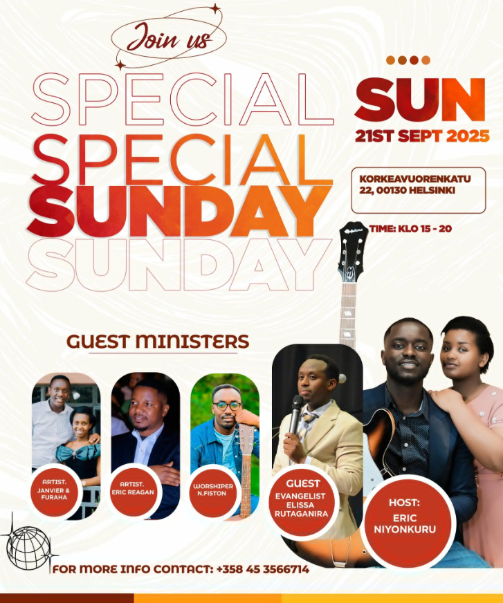 “Special Sunday” ni igitaramo cyateguwe n’umuramyi Eric Niyonkuru azahuriramo n’abandi baramyi batatu bo muri FinLand