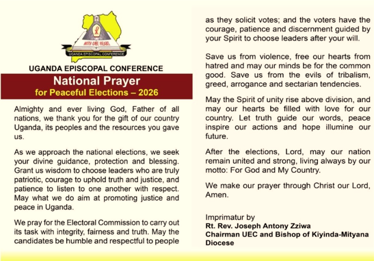 Uganda: Mu isengeho basohoye, Abepiskopi Gatorika basabye abakristu gusenga no kurangwa n’Amahoro mu bihe by’Amatora