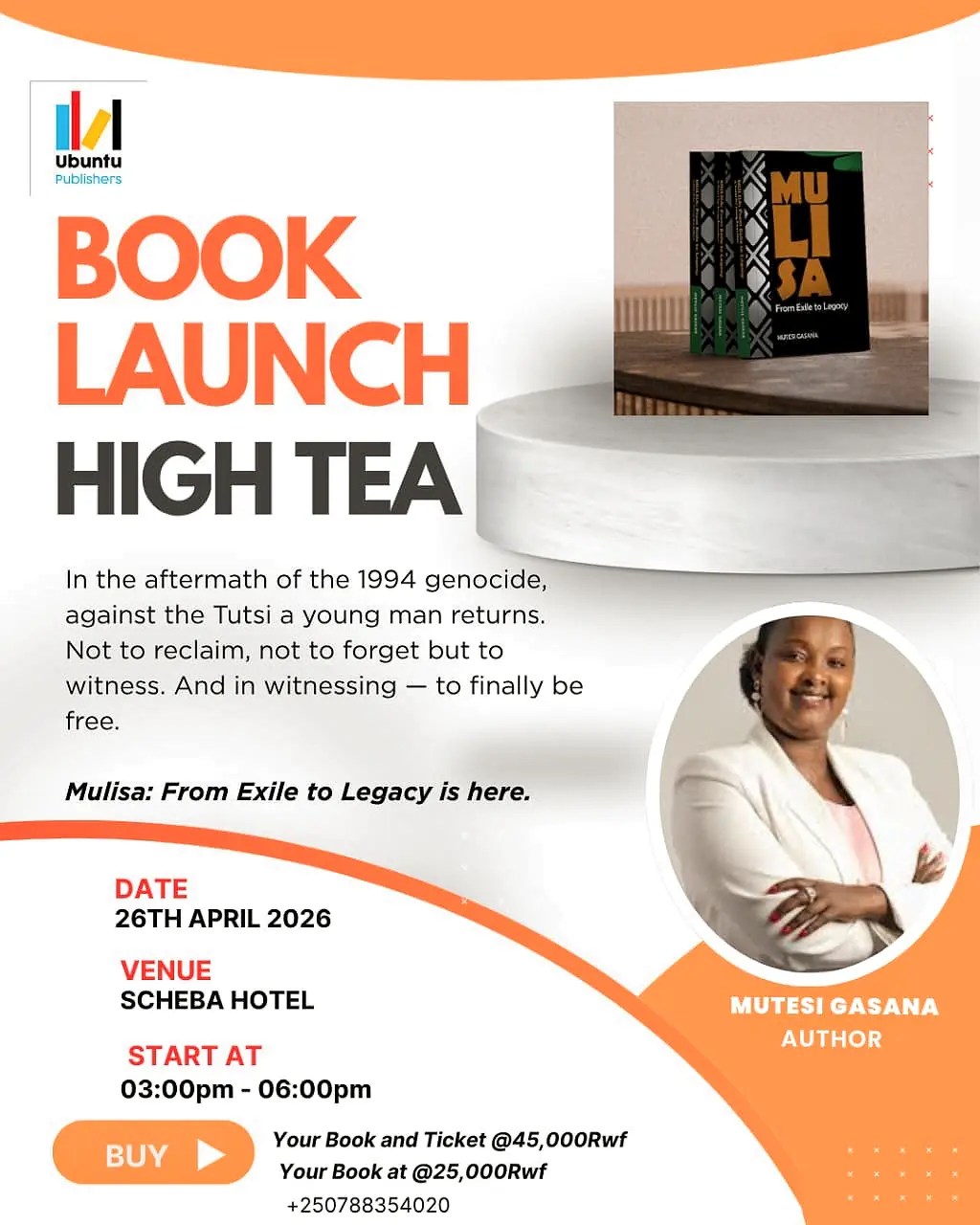 Rwandan Author Mutesi Gasana Announces Official Launch of “Mulisa”New Historical Fiction Book