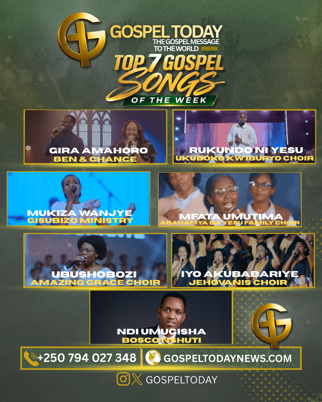 TOP 7 Gospel Songs of the Week: Indirimbo Nshya Ziragufasha Kwinjira muri Weekend Yawe Uhimbaza Imana!!!