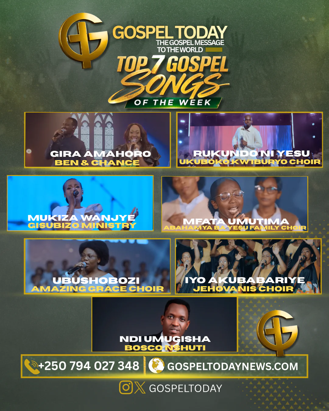 TOP 7 Gospel Songs of the Week: Indirimbo Nshya Ziragufasha Kwinjira muri Weekend Yawe Uhimbaza Imana!!!