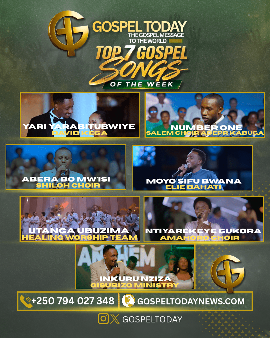 TOP 7 Gospel Songs of the Week: Indirimbo nshya zikomeje gufasha abakristo kuramya no guhimbaza Imana