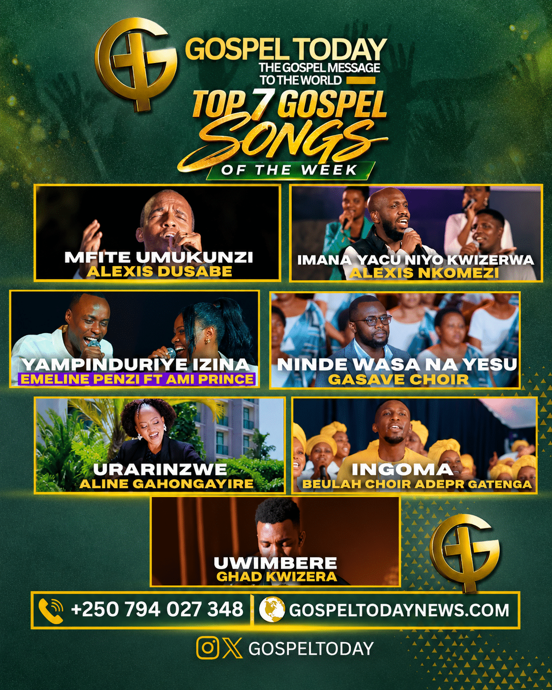 TOP 7 GOSPEL SONGS OF THE WEEK: Indirimbo nshya  ziri guhembura imitima no gukomeza ukwizera